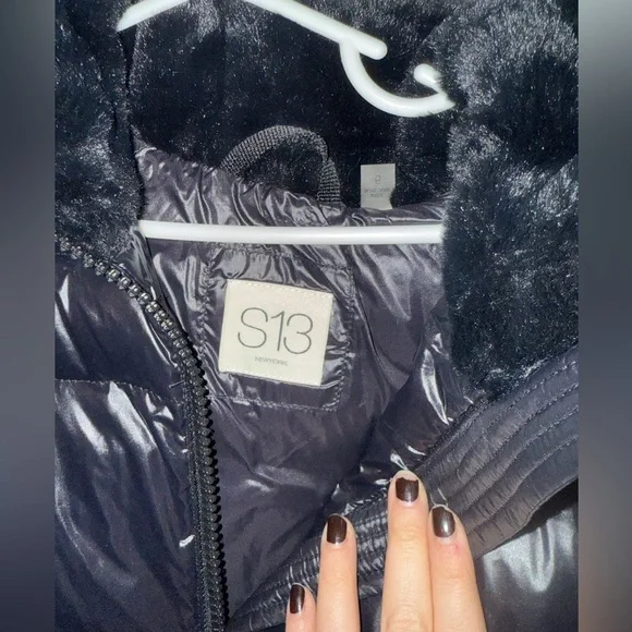 S13 little girls callie faux jacket with hood black size 6 - Picture 3 of 7